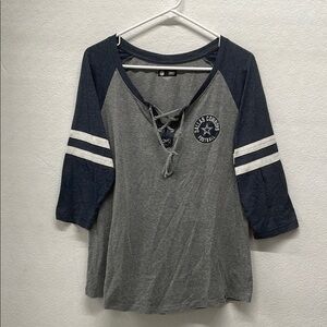 Women's Dallas Cowboys New Era Heathered Gray 3/4 Sleeve Lace Up T Shirt
